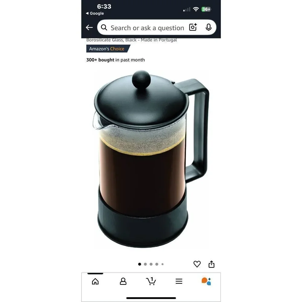 Bodum Brazil 8 Cup French Press Coffee Maker Black Minimalist Gift New In Box